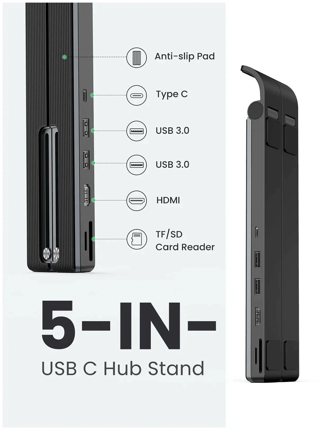 80551 Хаб-подставка Ugreen CM359 USB-C - 2xUSB 3.0 + HDMI 4K30Hz + SD/MicroSD